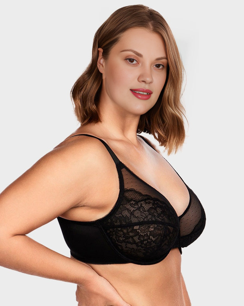 Full Coverage Lace Minimizer Bra - Petal-Coffee