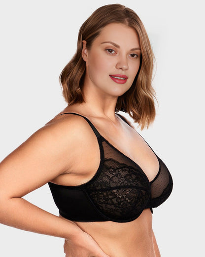 Full Coverage Lace Minimizer Bra - Petal-Coffee