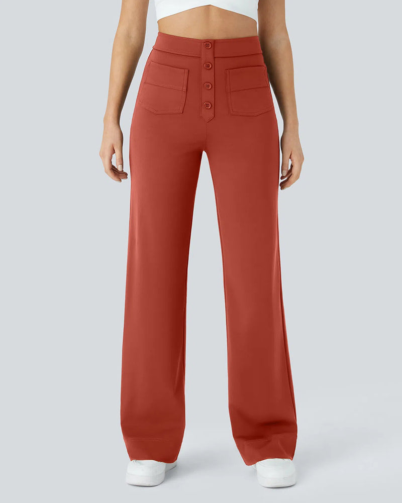 High-Waist Button Front Straight-Leg Pants
