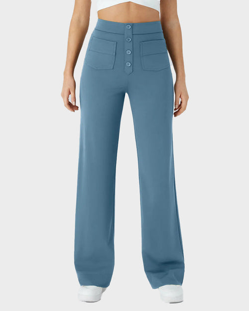 High-Waist Button Front Straight-Leg Pants