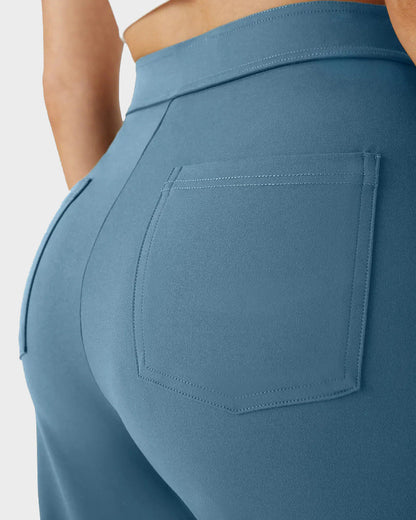 High-Waist Button Front Straight-Leg Pants