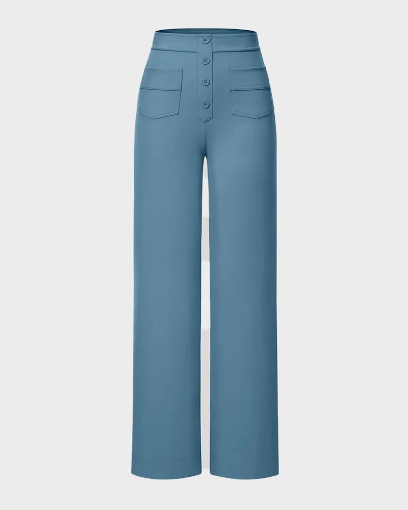 High-Waist Button Front Straight-Leg Pants