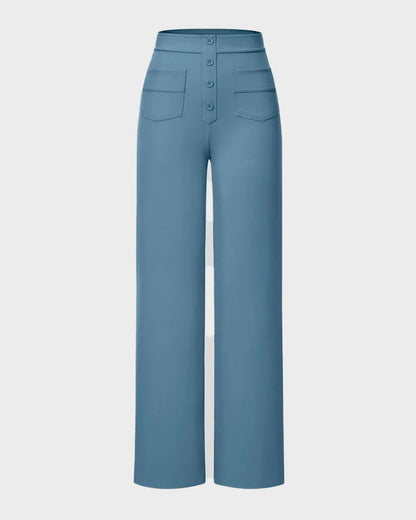 High-Waist Button Front Straight-Leg Pants