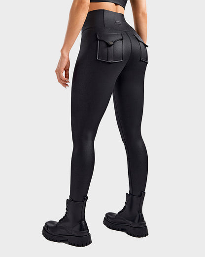 High-Waist Faux Leather Cargo Leggings