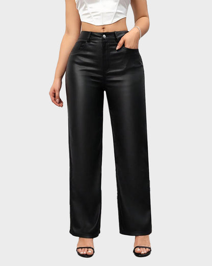 High-Waist Faux Leather Straight-Leg Pants