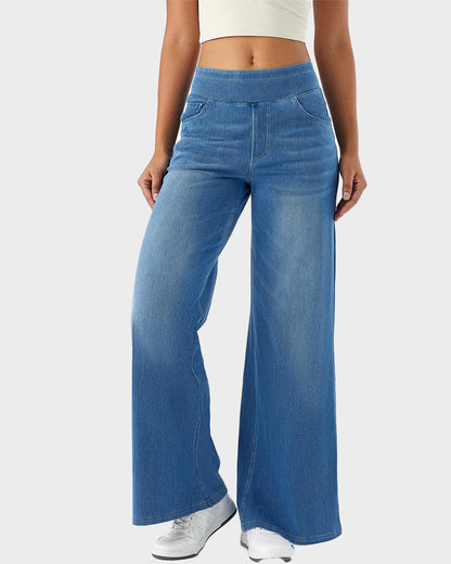 High-Waist Stretchy Wide-Leg Jeans