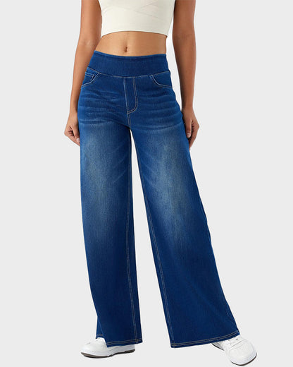High-Waist Stretchy Wide-Leg Jeans