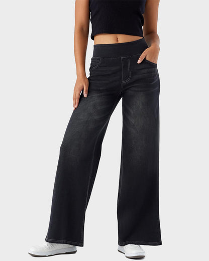 High-Waist Stretchy Wide-Leg Jeans