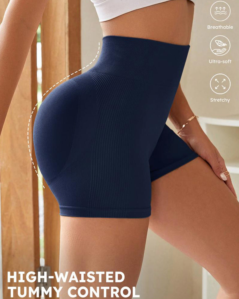 High-Waist Ribbed Butt-Lifting Shorts (4 Pack)
