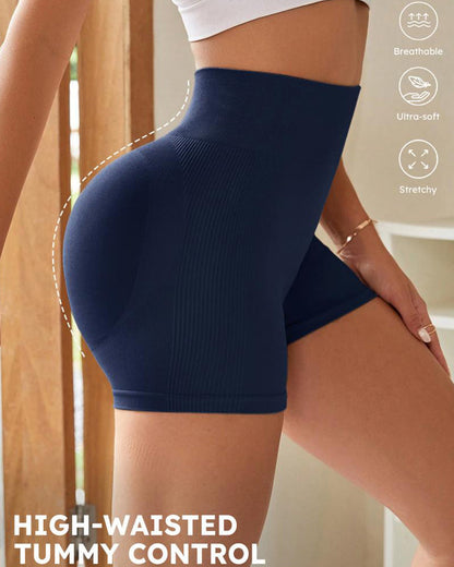 High-Waist Ribbed Butt-Lifting Shorts (4 Pack)