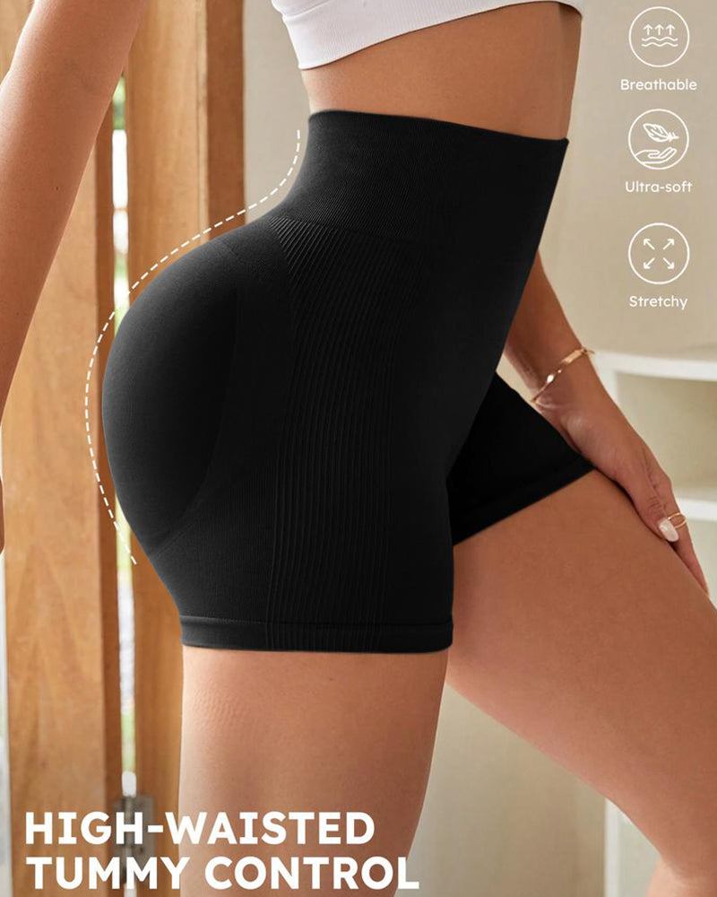 High-Waist Ribbed Butt-Lifting Shorts (4 Pack)