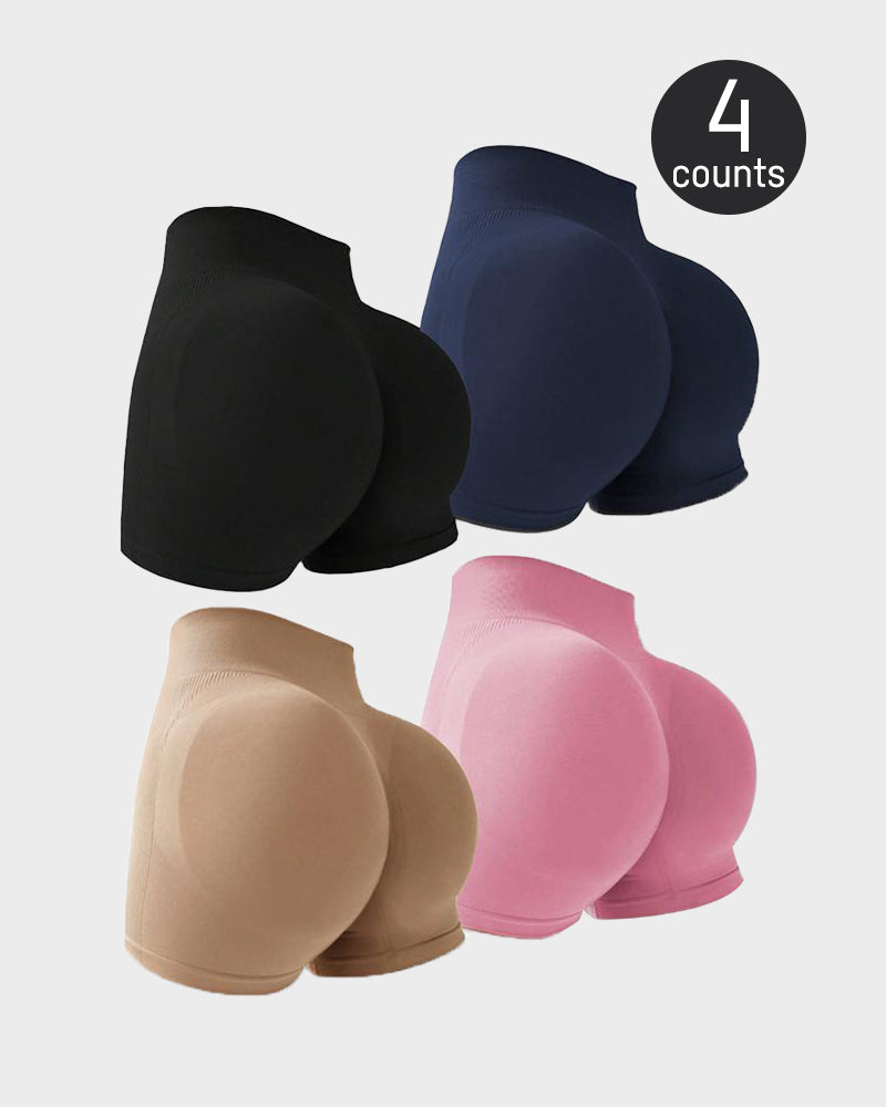 High-Waist Ribbed Butt-Lifting Shorts (4 Pack)