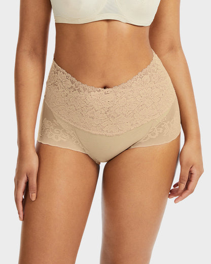 High Waist Lace V-Cut Breathable Shaping Panties (3 Pack)