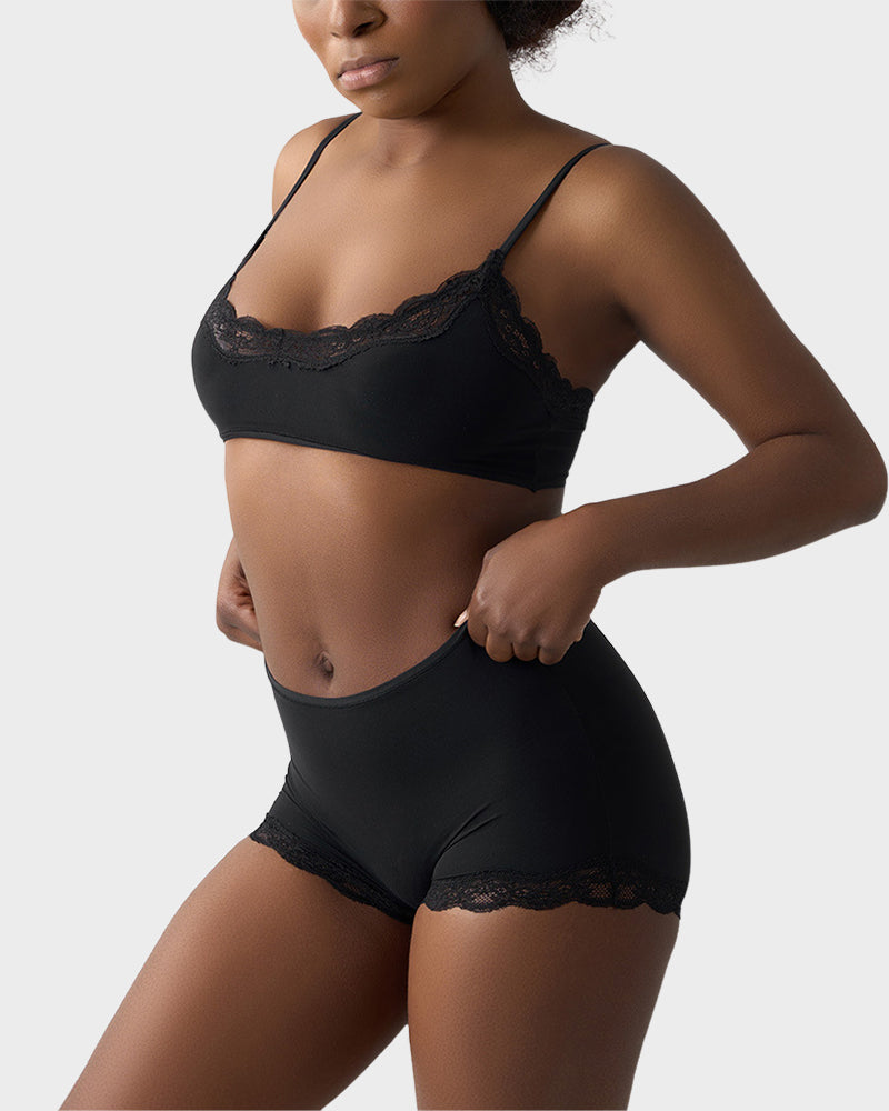 Lace Trim Wirefree Bralette & Panty Set