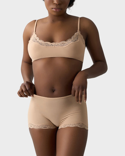 Lace Trim Wirefree Bralette & Panty Set
