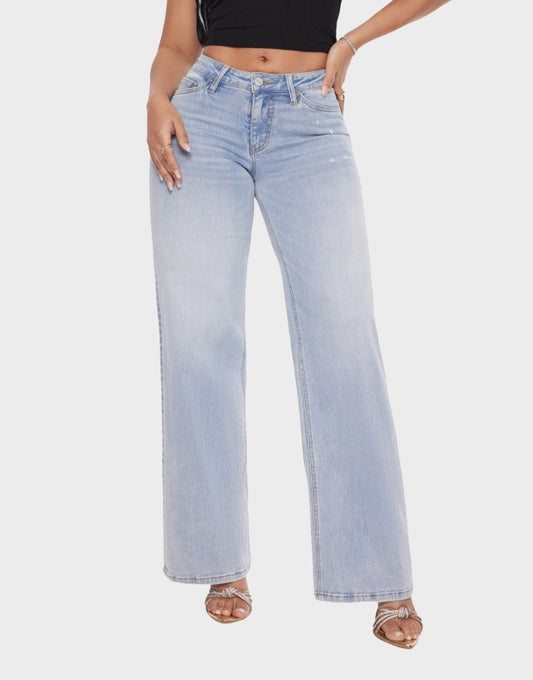 Mid-Low Rise Stretch Baggy Wide-Leg Jeans