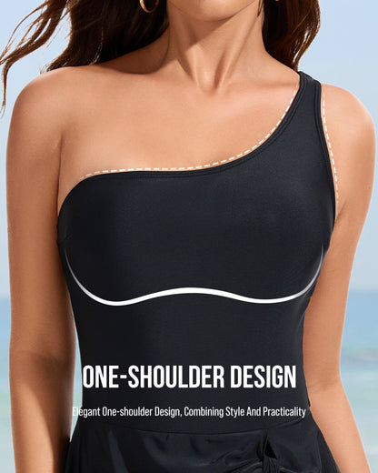 One Shoulder Skirted One Piece Swimsuit