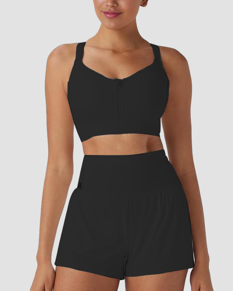 Quick-Dry Zipper Push-Up Sports Bra with Adjustable Buckle