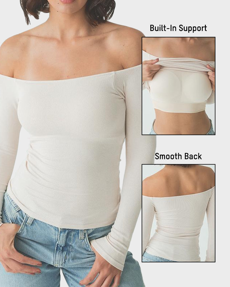 Ribbed Off-Shoulder Top with Built-In Bra