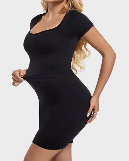 Sculpting Square Neck Seamless Ribbed Mini Dress