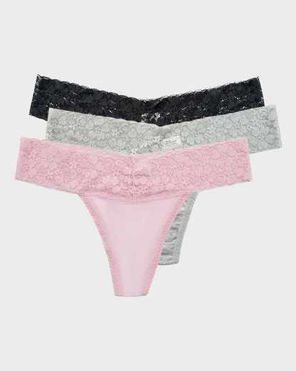 Seamless Low-Rise Lace Thong Panties (3 Pack)