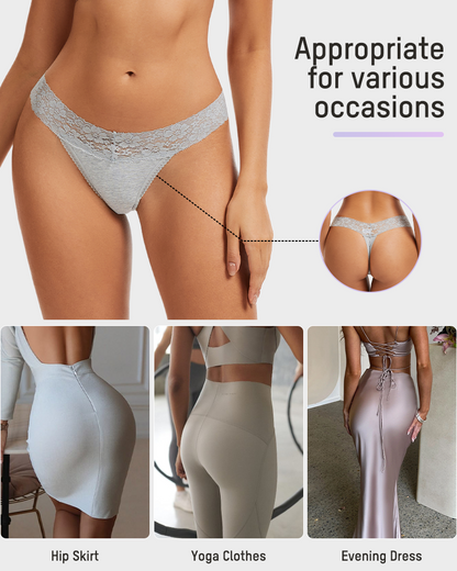 Seamless Low-Rise Lace Thong Panties (3 Pack)