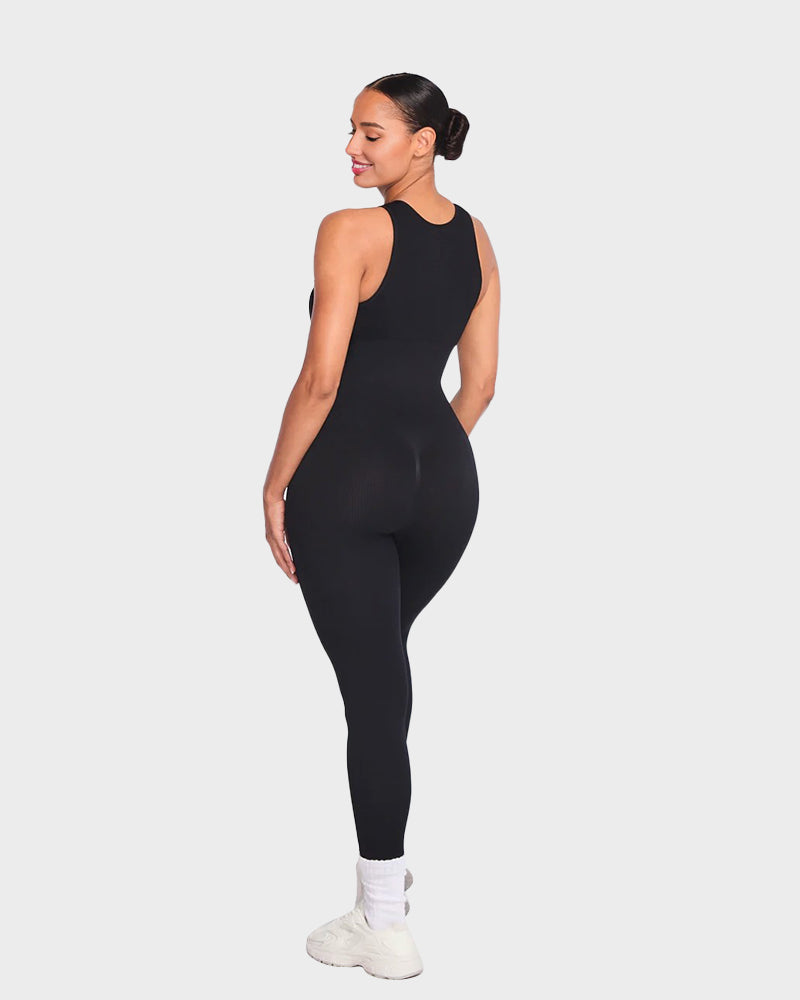 Seamless Ribbed Front Zip Compression Jumpsuit