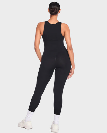 Seamless Ribbed Front Zip Compression Jumpsuit