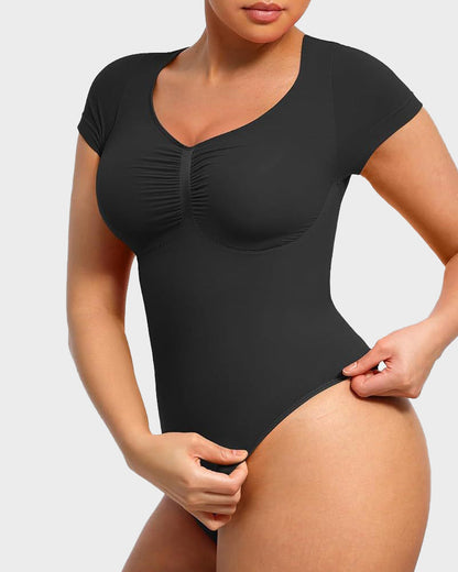 Body string sans coutures à col en V avec contrôle du ventre