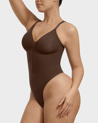 Seamless Zipper Front Shaping Thong Bodysuit