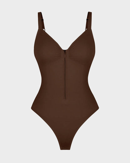 Seamless Zipper Front Shaping Thong Bodysuit