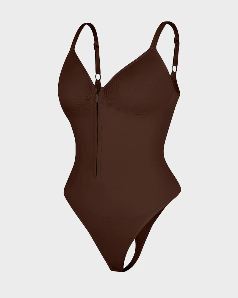 Seamless Zipper Front Shaping Thong Bodysuit