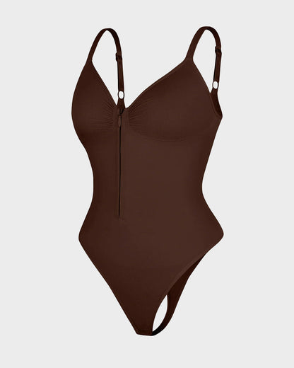 Seamless Zipper Front Shaping Thong Bodysuit