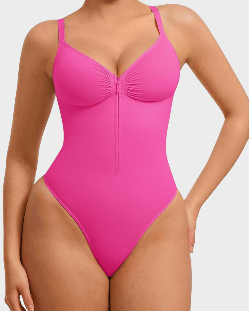 Seamless Zipper Front Shaping Thong Bodysuit