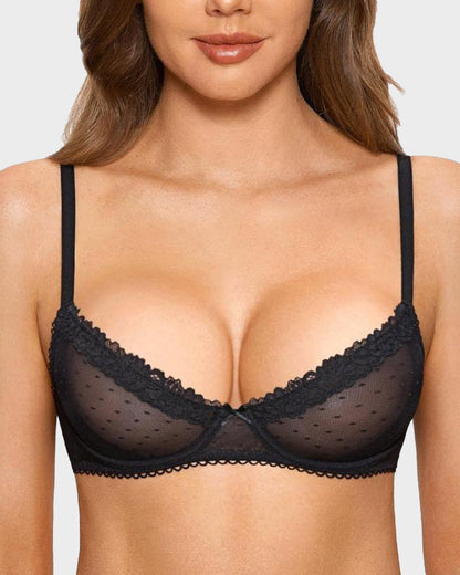 See-Through Lace Balconette Bra
