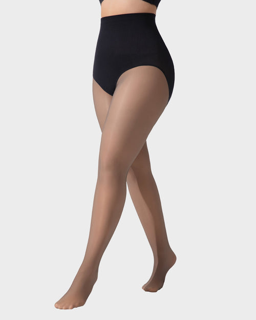 Semi-Sheer Black High-Waist Shaping Tights – Thin & Fleece-Lined