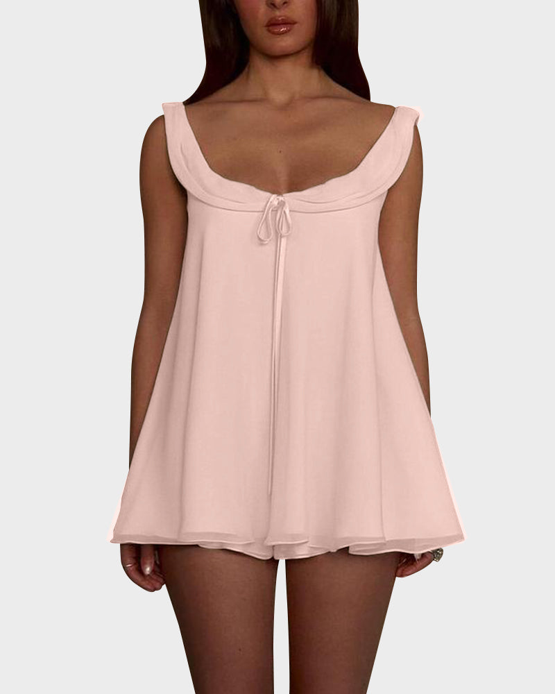 Sexy Backless Princess Neck A-Line Top & Mini Shorts Set