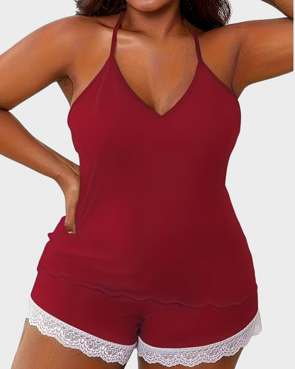 Sexy Lace Patchwork Home Pajama Set