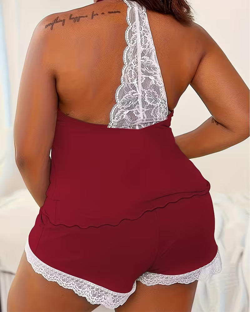 Sexy Lace Patchwork Home Pajama Set