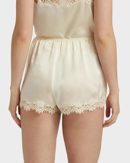Silk Satin Low Rise Lace Trim Shorts Loungewear