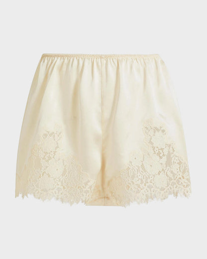 Silk Satin Low Rise Lace Trim Shorts Loungewear
