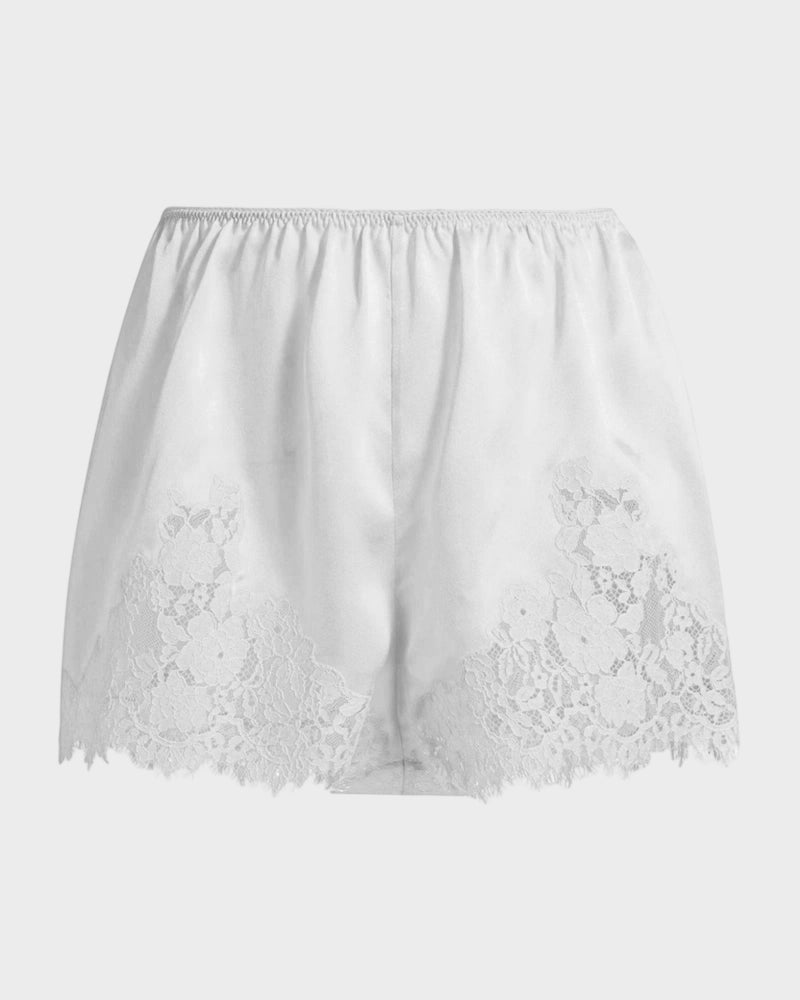 Silk Satin Low Rise Lace Trim Shorts Loungewear