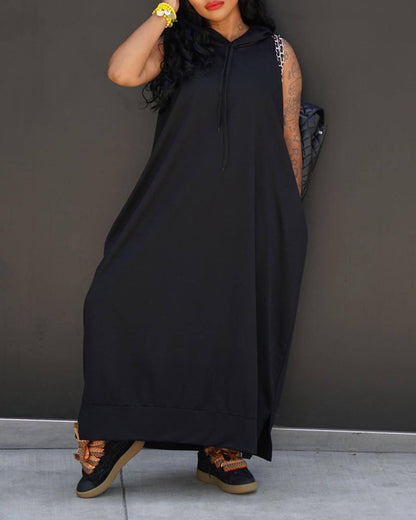 Sleeveless Hoodie Maxi Dress with Pockets