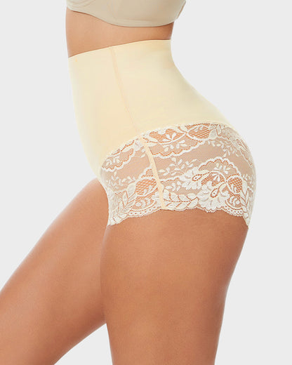 Smooth High-Waisted Sheer Lace Sculpting Brief (2 Pack)