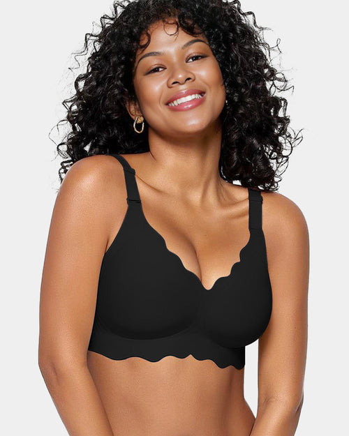 Soutien-gorge sans armatures en gel, couvrance totale et bords festonnés
