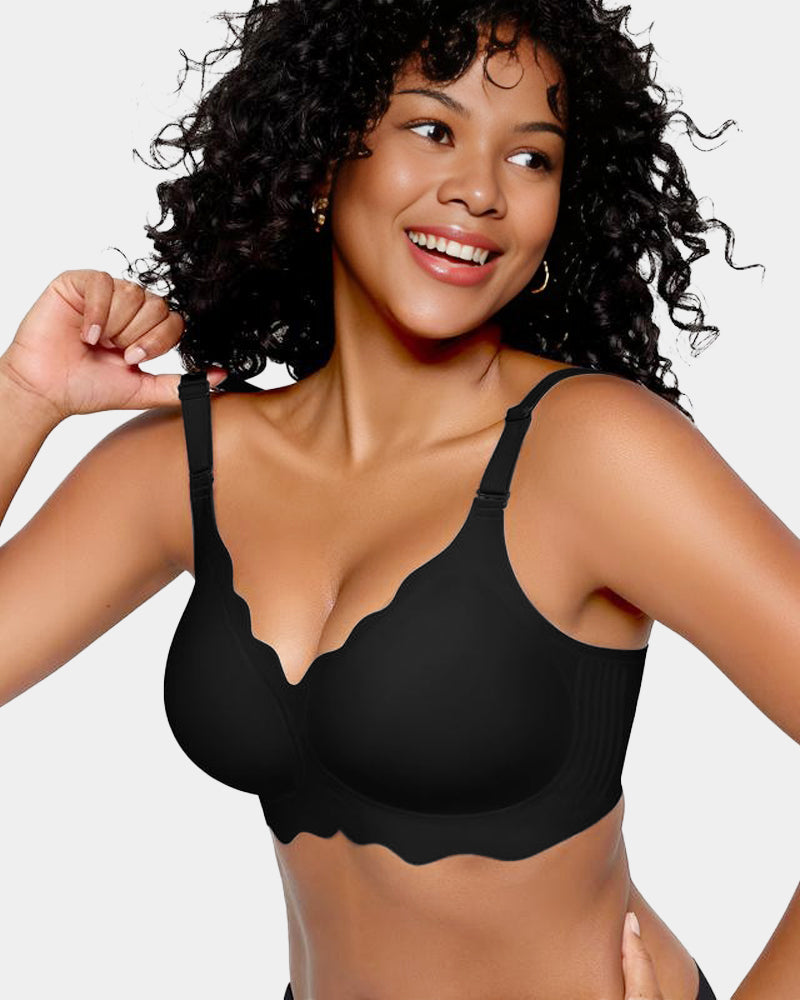 Soutien-gorge sans armatures en gel, couvrance totale et bords festonnés