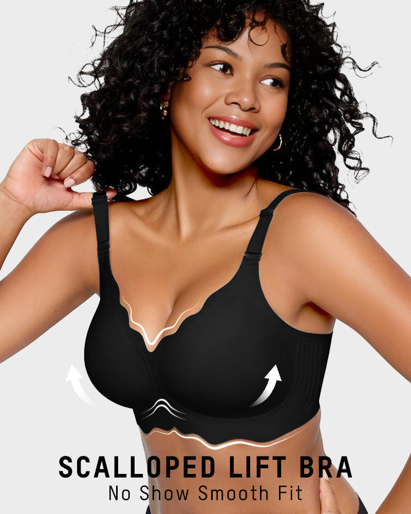 Soutien-gorge sans armatures en gel, couvrance totale et bords festonnés