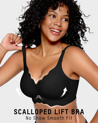 Soutien-gorge sans armatures en gel, couvrance totale et bords festonnés