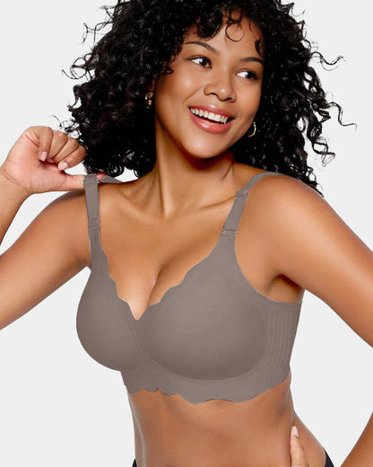 Soutien-gorge sans armatures en gel, couvrance totale et bords festonnés