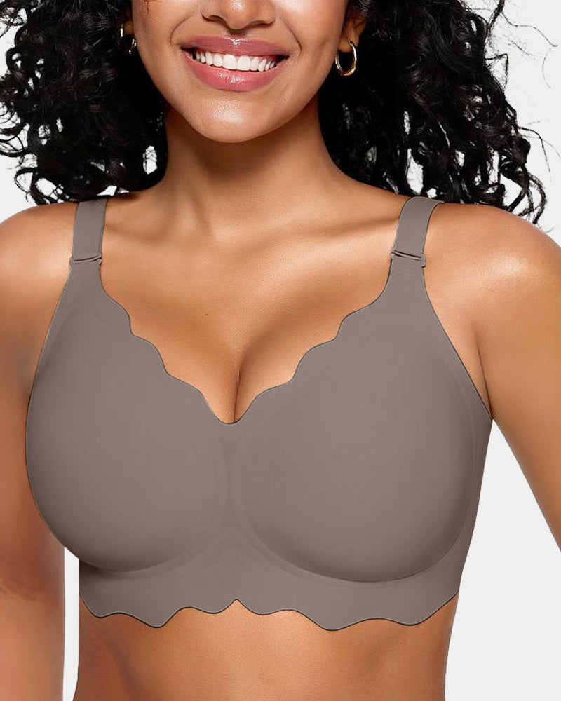 Soutien-gorge sans armatures en gel, couvrance totale et bords festonnés